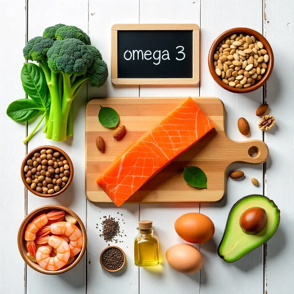 نقش امگا 3 در تقویت حافظه و سلامت قلب با مصرف غذاهای سرشار از امگا 3 مانند ماهی سالمون، آووکادو، تخم‌مرغ، مغزها و سبزیجات تازه