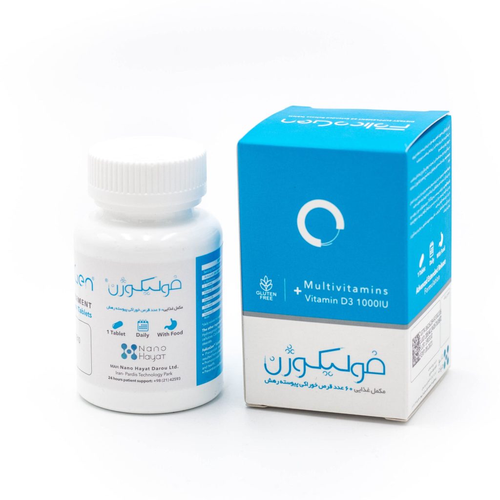 کپسول فولیکوژن | مکمل تغذیه‌ای تقویت مو و ناخن با ویتامین D3 و مولتی‌ویتامین از برند نانو حیات دارو