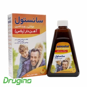 شربت مولتی ویتامین پلاس آهن دار سانستول ۱۵۵ میلی‌لیتر | مکمل تقویتی برای تأمین ویتامین‌ها و آهن مورد نیاز بدن کودکان و بزرگسالان
