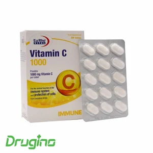 قرص ویتامین ث 1000 میلی گرم یوروویتال بسته ۶۰ عددی | مکمل تقویت سیستم ایمنی و محافظت از سلول‌ها در برابر استرس اکسیداتیو، حاوی ۱۰۰۰ میلی‌گرم ویتامین C در هر قرص