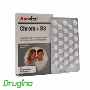 قرص کروم و ویتامین B3 آپوویتال 30 عددی؛ مکمل تنظیم قند خون و متابولیسم چربی و کربوهیدرات حاوی کروم و نیاسین برای کمک به کنترل انرژی و سلامت متابولیک
