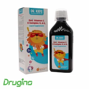 "شربت زینک و ویتامین دکتر کیدز ۳۰۰ میلی‌لیتر – تقویت سیستم ایمنی و رشد کودکان با ترکیب زینک، ویتامین C، ب کمپلکس، D₃ و K₂"